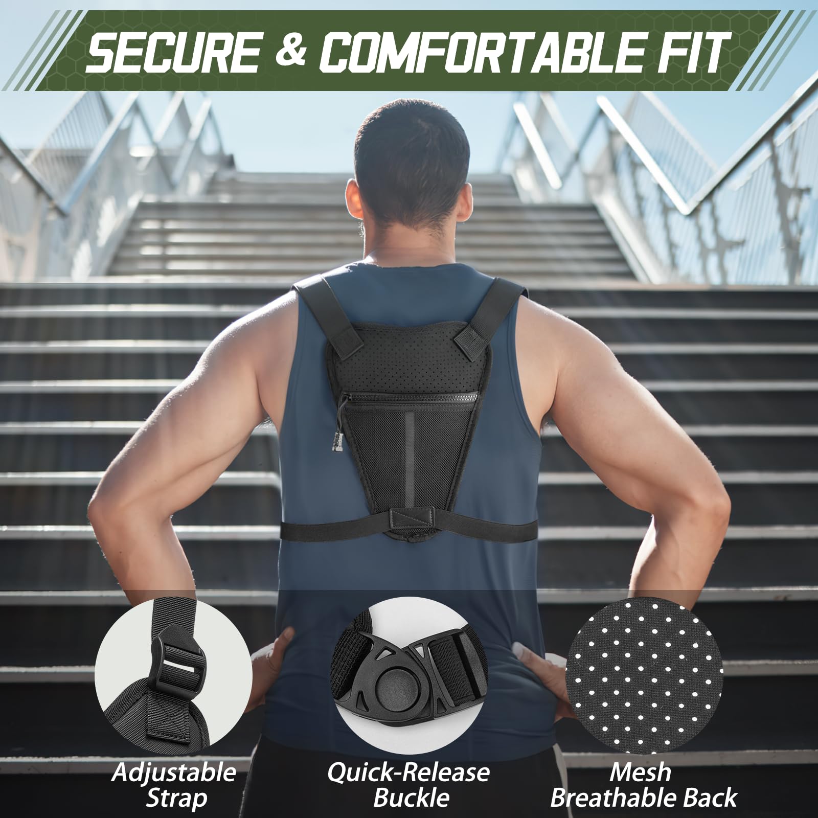 OCKLILY Running Chest Bag – Adjustable Water-Resistant Vest Pack for Cycling, Hiking & Outdoor Workouts (Black)
