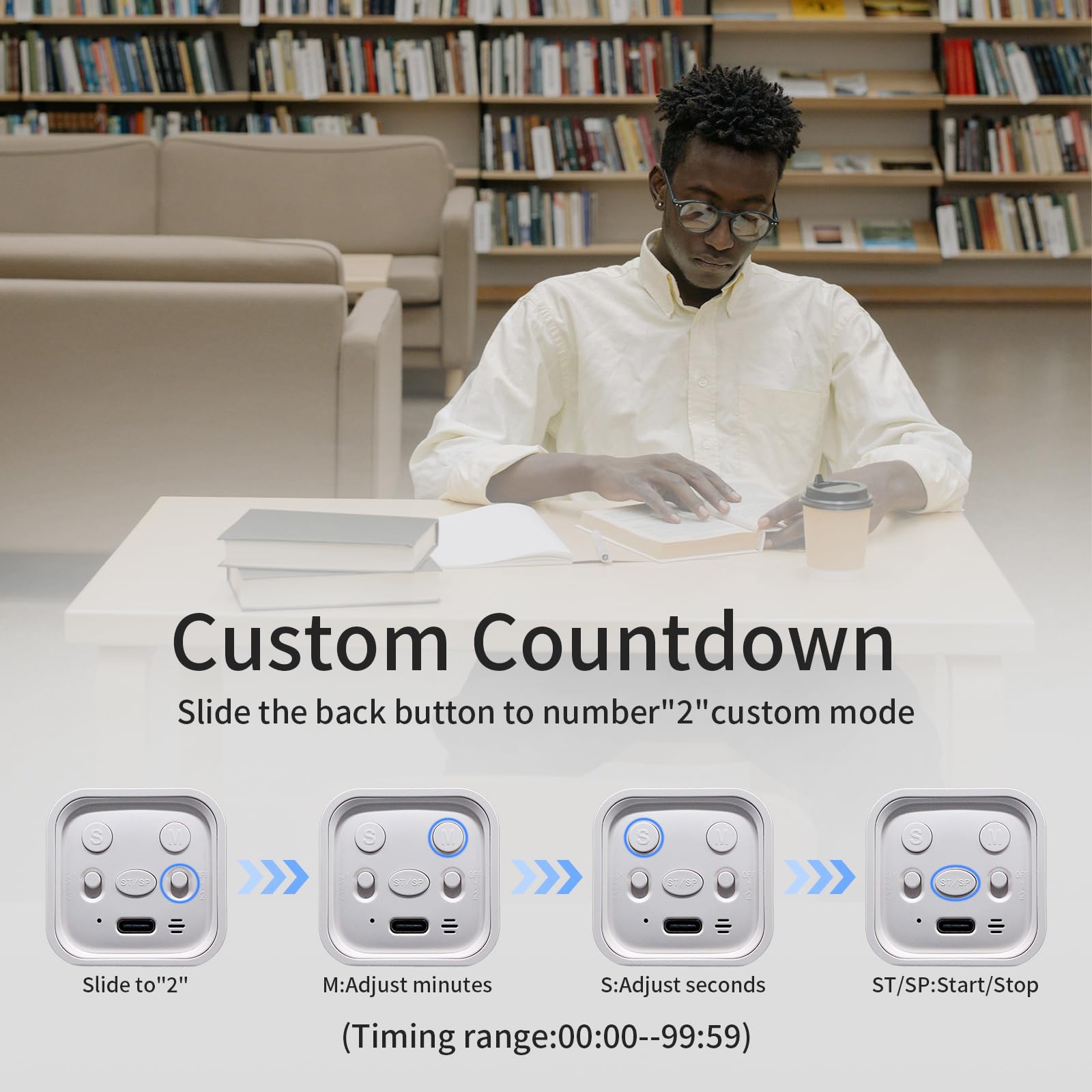Productivity Timer Cube with Flip Control, Custom Countdown & Count-Up, Silent Vibration Desk Timer for Work, Study & Kitchen – White