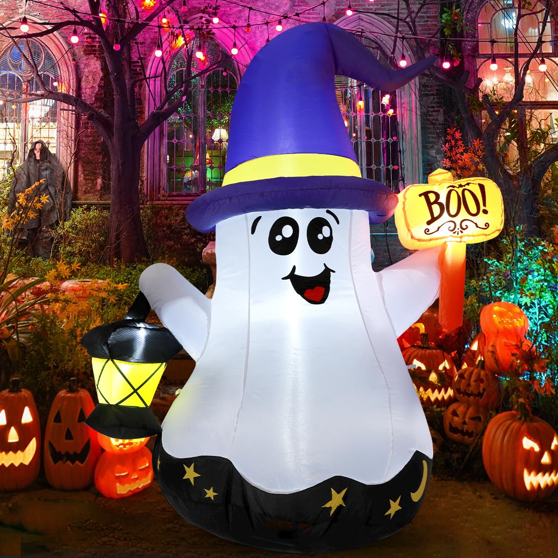 5-Foot White Wizard Ghost Inflatable – Halloween Outdoor Decoration with LED Lights & Fast Inflation (DJ-WS-69073)