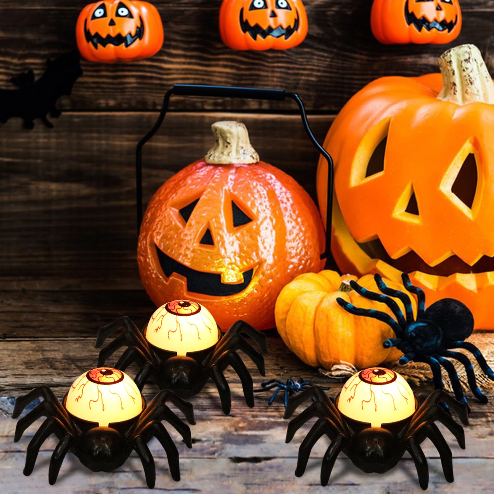 Halloween Spider Eyeball LED Tea Light Candles – 6PCS Battery-Operated Flameless Lights with Timer (Spooky Décor)