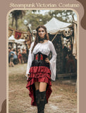 Women’s Renaissance Pirate Costume – White & Red 3-Piece Set with Off-Shoulder Blouse, High-Low Skirt & Corset Waist Belt