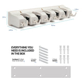 HOME-IT Wall-Mounted Mop & Broom Holder – 5 Slots & 6 Hooks Tool Organizer for Garage, Kitchen & Laundry (Off-White)