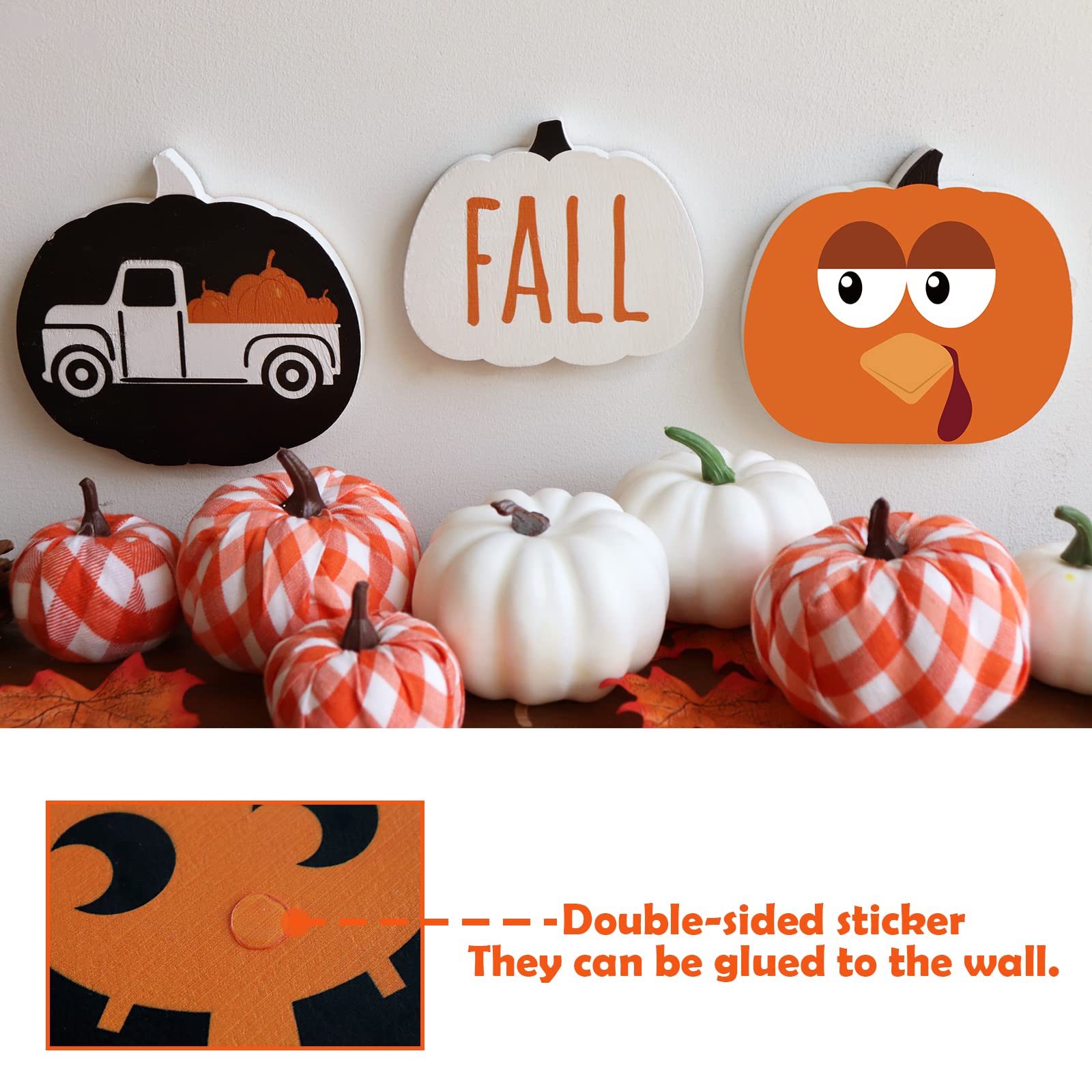 Reversible Halloween & Fall Wooden Table Decor – 3 Double-Sided Pumpkin Signs for Home & Office