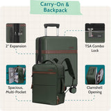 Green 3-Piece Carry-On Luggage Set with Backpack & Toiletry Bag