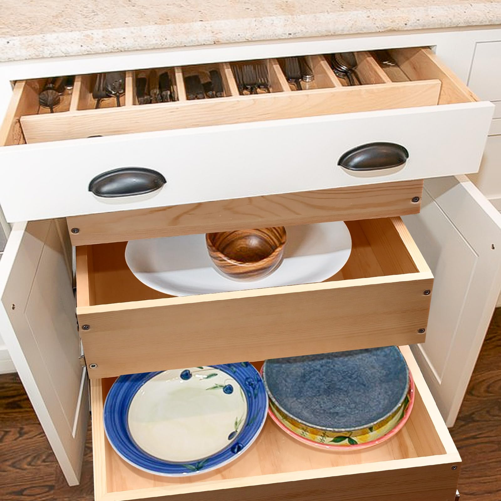 Mulush Compact 3-Tier Pull-Out Cabinet Drawer System – Soft-Close Solid Wood Storage for Narrow Cabinets