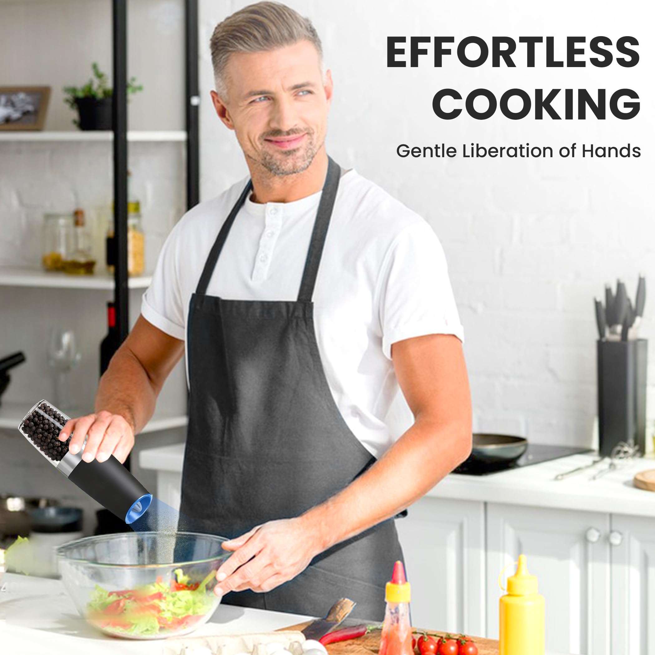 UNNEES Electric Salt & Pepper Grinder Set – Gravity Sensor, Adjustable Coarseness & LED Light