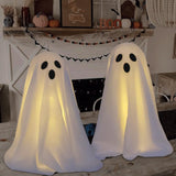 Light-Up Standing Ghost Decorations – 20" White Glowing Halloween Figures with Fabric & LED String Lights (Set of 3)