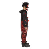 Evil Red & Black Jester Costume – Men’s Halloween Outfit with Chrome Mask, Hair, Collar & Jumpsuit