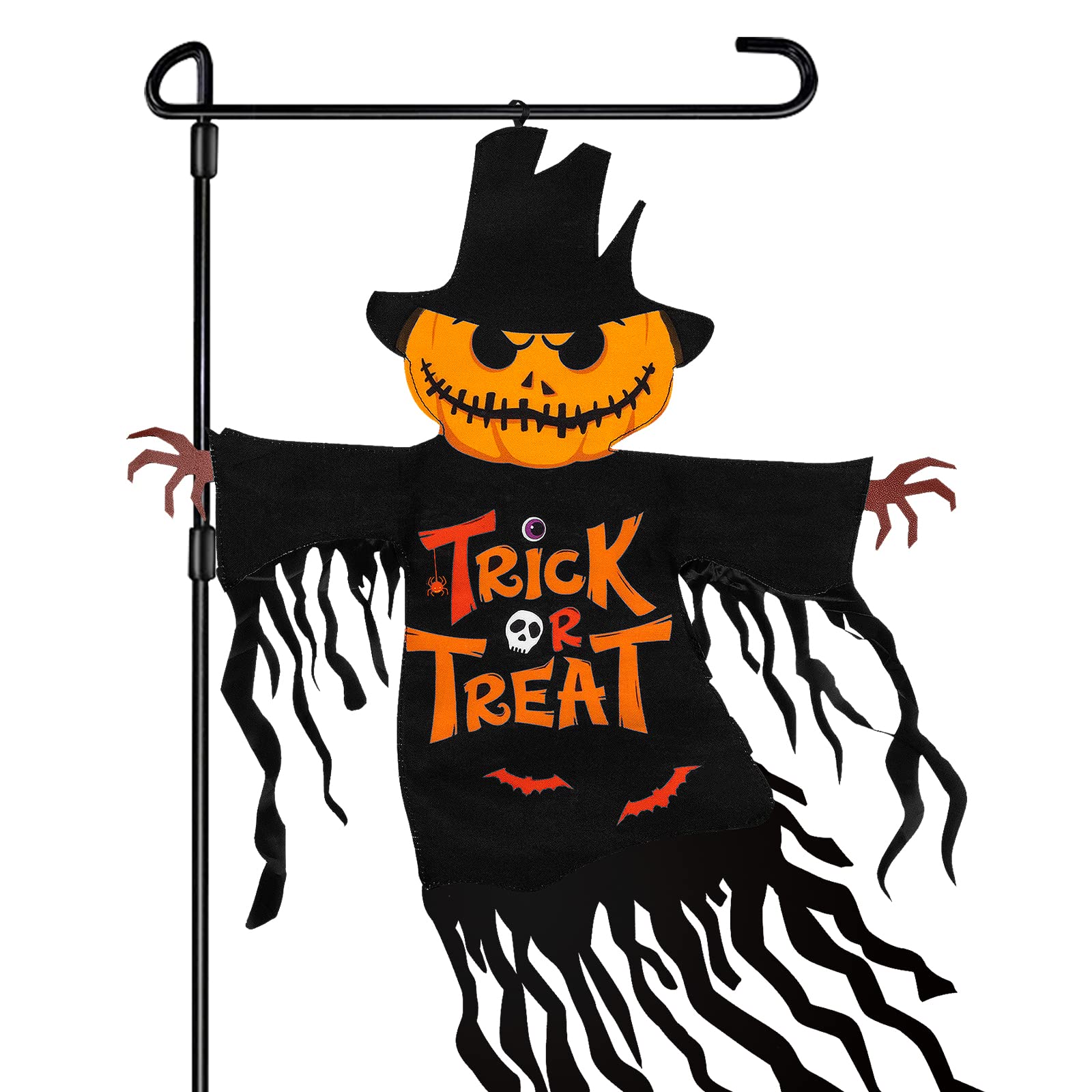 Large Halloween Garden Flag – 22"x23" Black & Orange Pumpkin Ghost Banner with Tassel Web Fringe (Double-Sided, Oxford Fabric)
