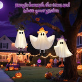 Halloween Hanging Ghost Decorations – 4 Pack Cute Witch Hat Ghost Lights with 3 Flash Modes & Bendable Arms for Indoor & Outdoor Décor