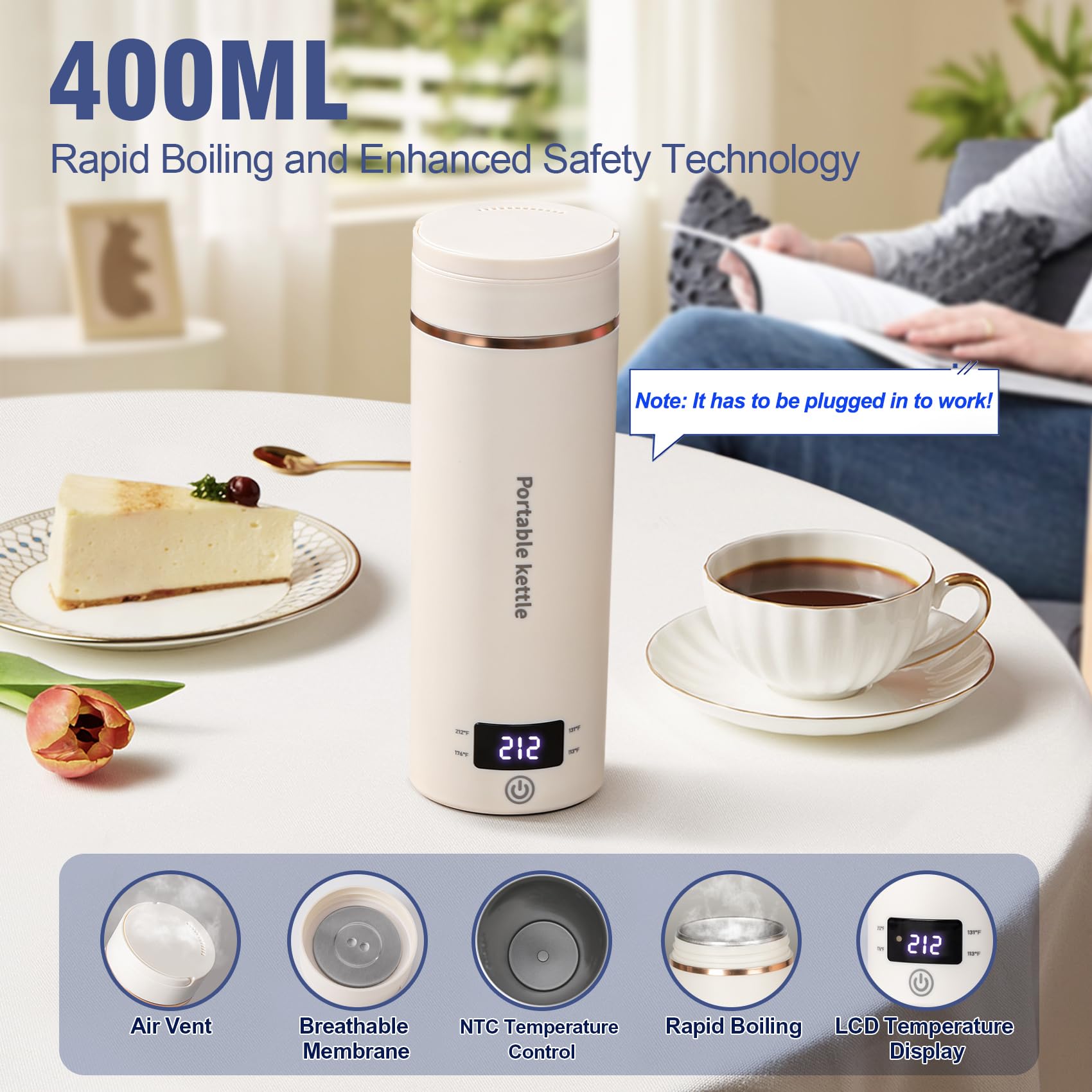 Portable Electric Travel Kettle with LCD Temperature Control – Mini Stainless Steel Water Boiler for Tea, Coffee & Travel