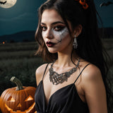 Gothic Halloween Jewelry Set – Gray Black-Tone Necklace & Earrings by Ever Faith