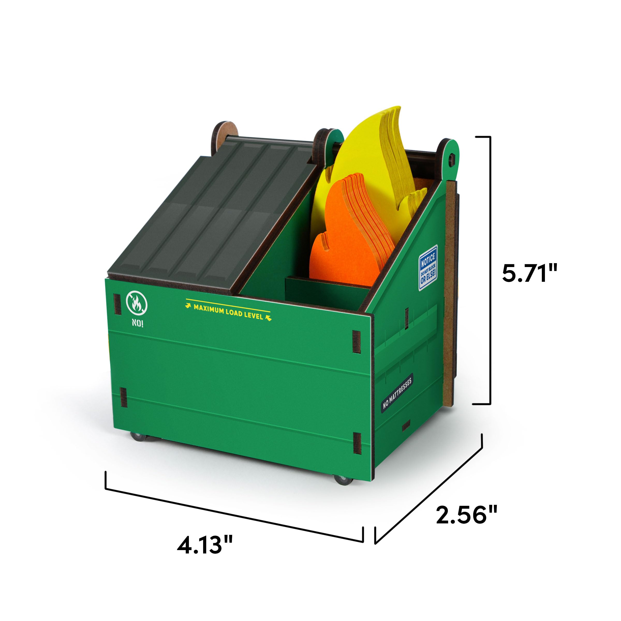 Genuine Fred Desk Dumpster Pencil Holder Funny 3-Compartment Office Organizer with Flame Note Cards
