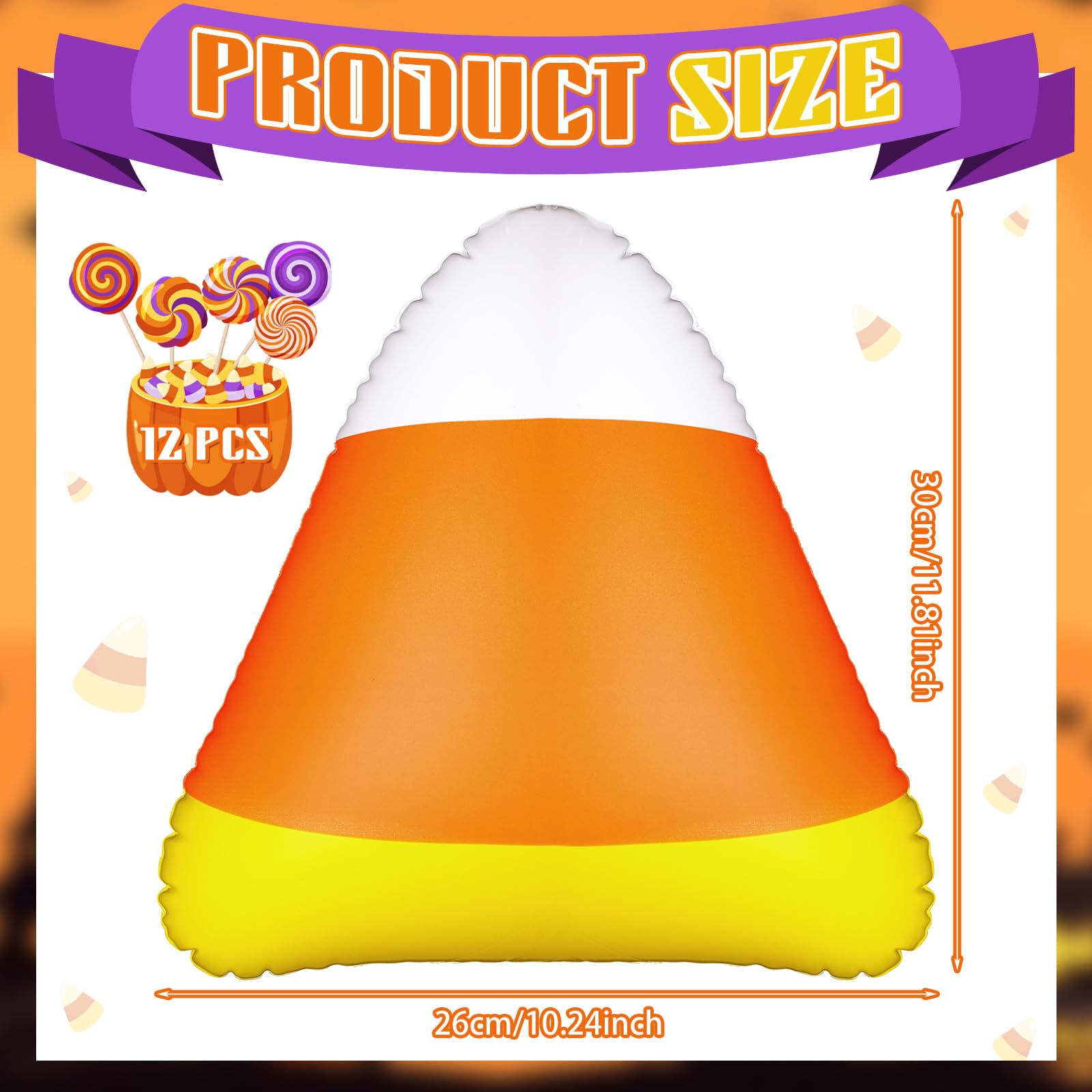 12 Pcs Inflatable Candy Corn Balloons – Waterproof Polyester Halloween Yard & Party Decorations (11.8" Large Blow-Up Candy Corns)
