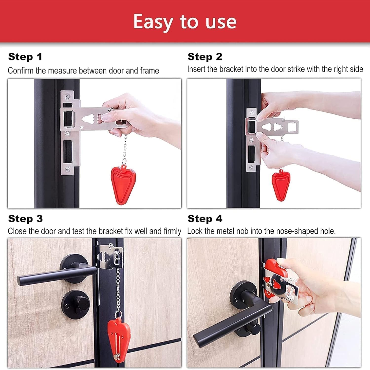 Portable Door Lock & Door Stop Alarm Security Kit – Travel Safety Lock with 120dB Alarm for Hotels, Apartments & Dorm Rooms (Red)