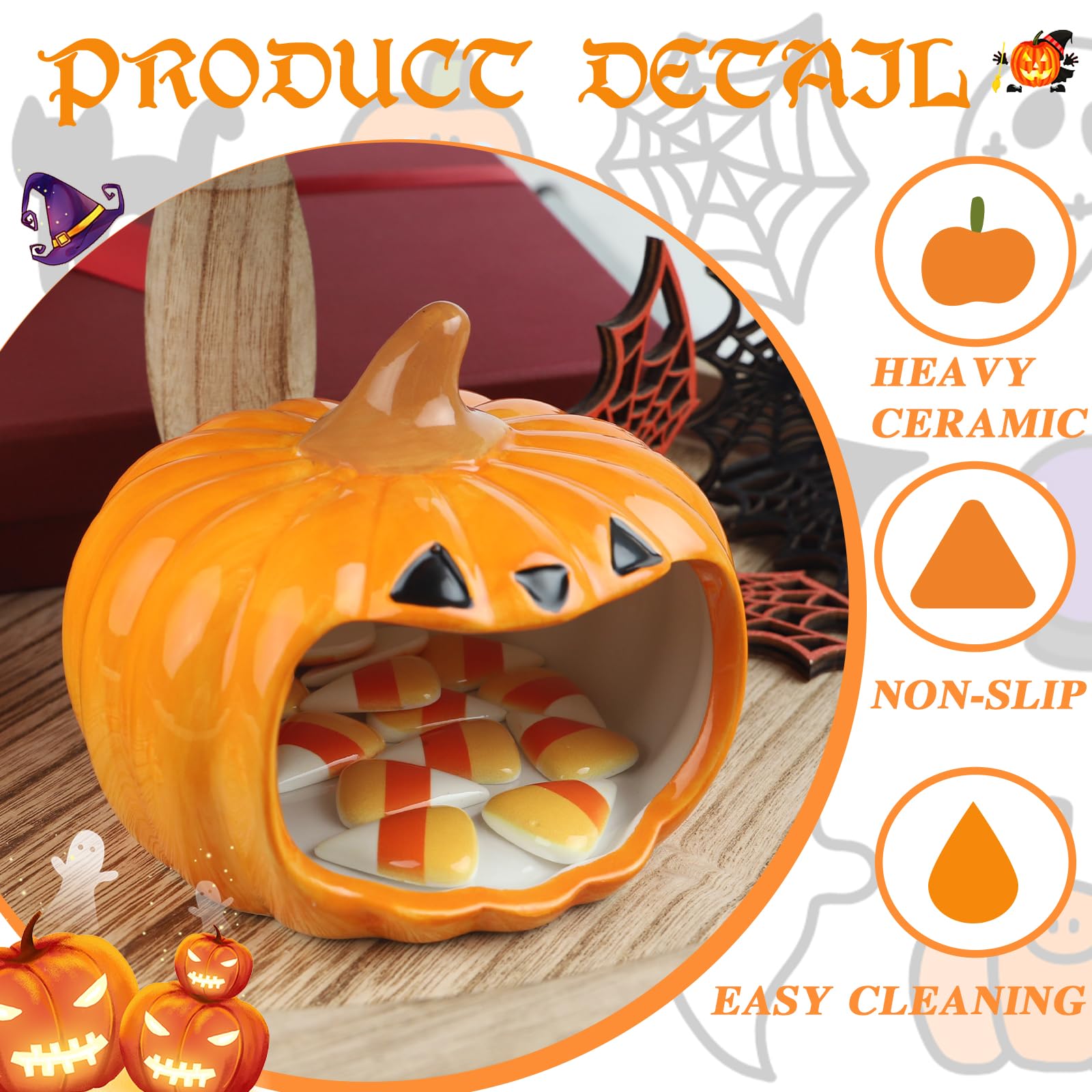 Hand-Painted Ceramic Pumpkin Candy Bowl – Halloween & Thanksgiving Table Decoration (Yellow)