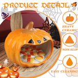 Hand-Painted Ceramic Pumpkin Candy Bowl – Halloween & Thanksgiving Table Decoration (Yellow)