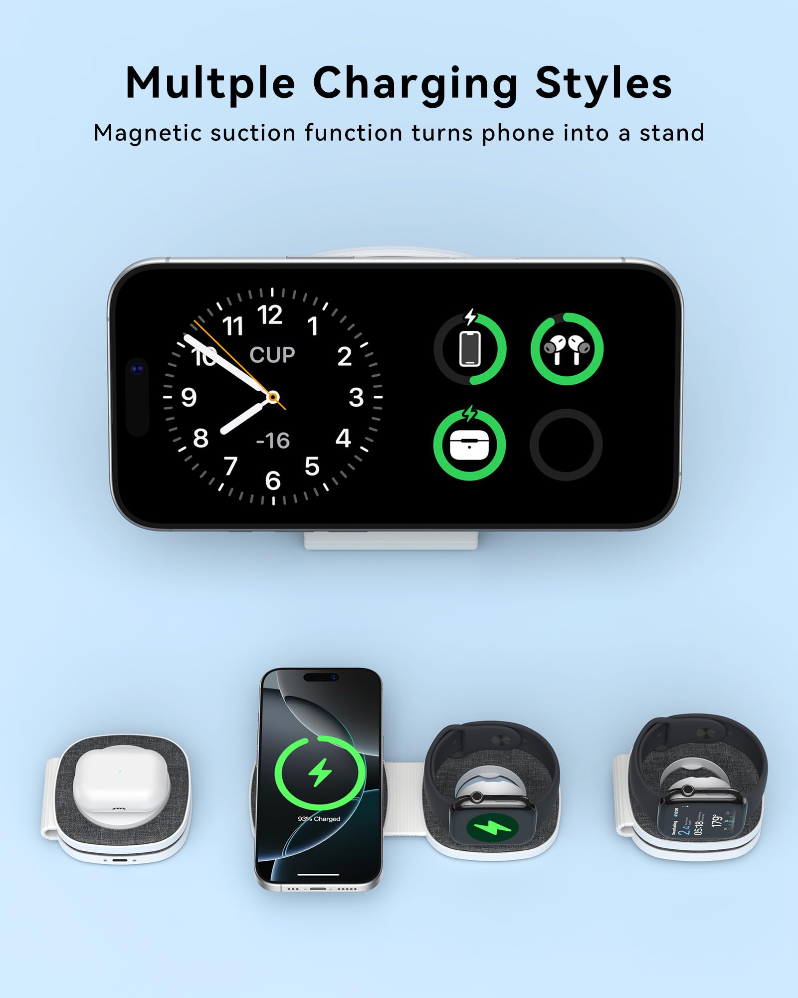 2-in-1 Magnetic Foldable Wireless Charger for iPhone & Apple Watch – Portable MagSafe Charging Stand with Fast Charging Adapter