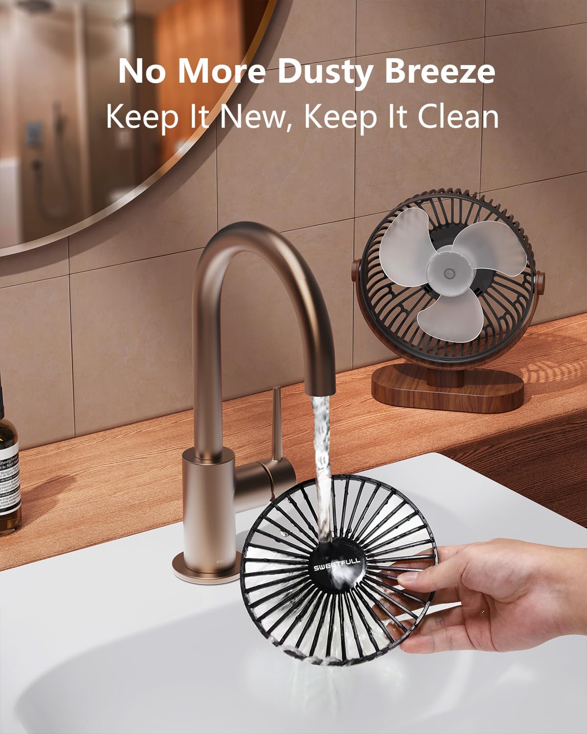 Sweetfull 6.5” USB Desk Fan Portable Quiet Mini Personal Fan with 3 Speeds & 360° Adjustable Airflow Wood Grain Design
