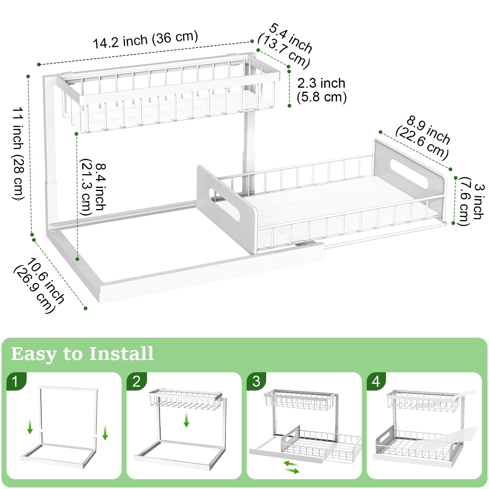 REALINN Under Sink Organizer with Pull-Out Drawer – 2-Tier Slide-Out Cabinet Storage Shelf for Kitchen & Bathroom