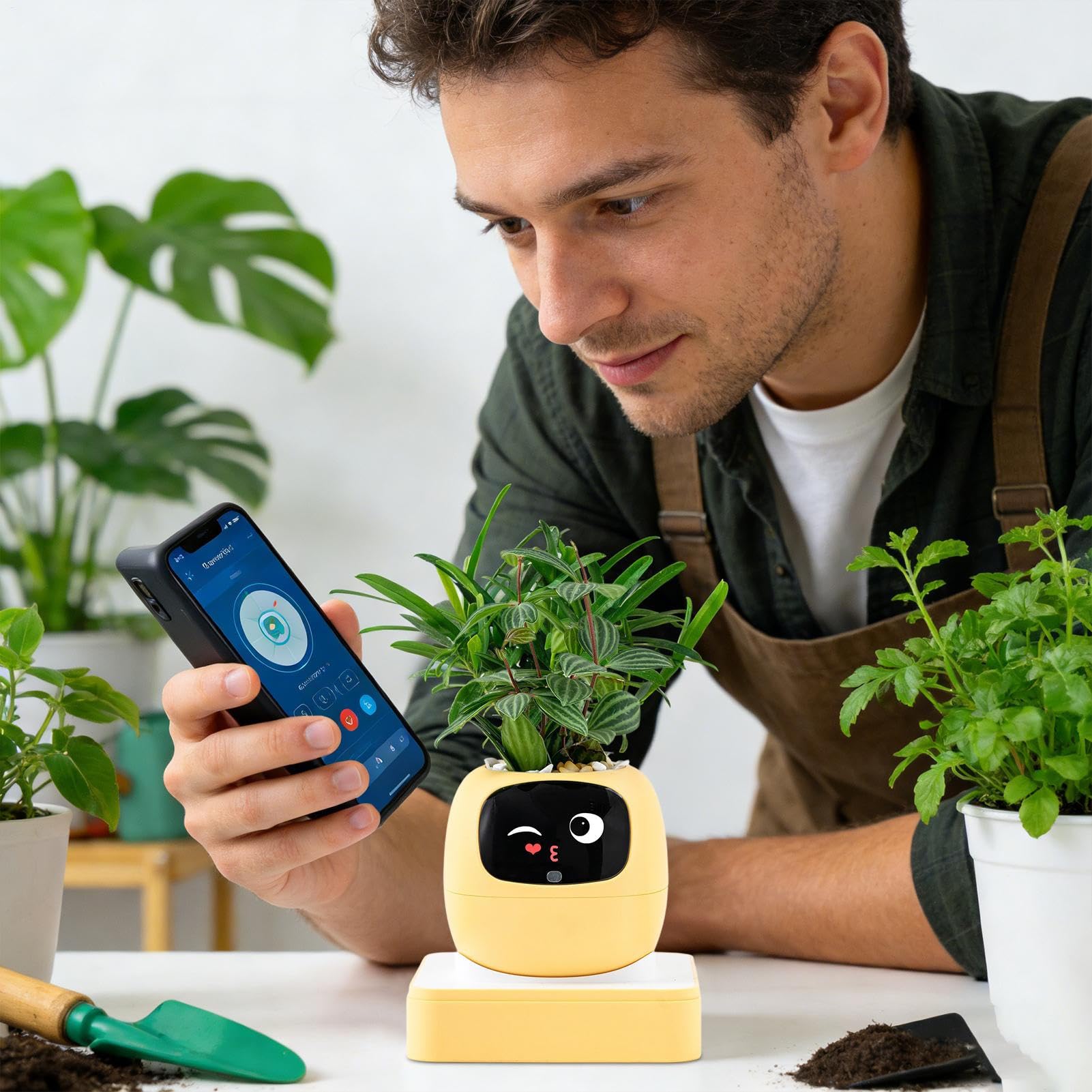 Interactive AI Smart Plant Pot with Animated Display, Gesture Recognition, and Intelligent Plant Care Assistant for Indoor Plants