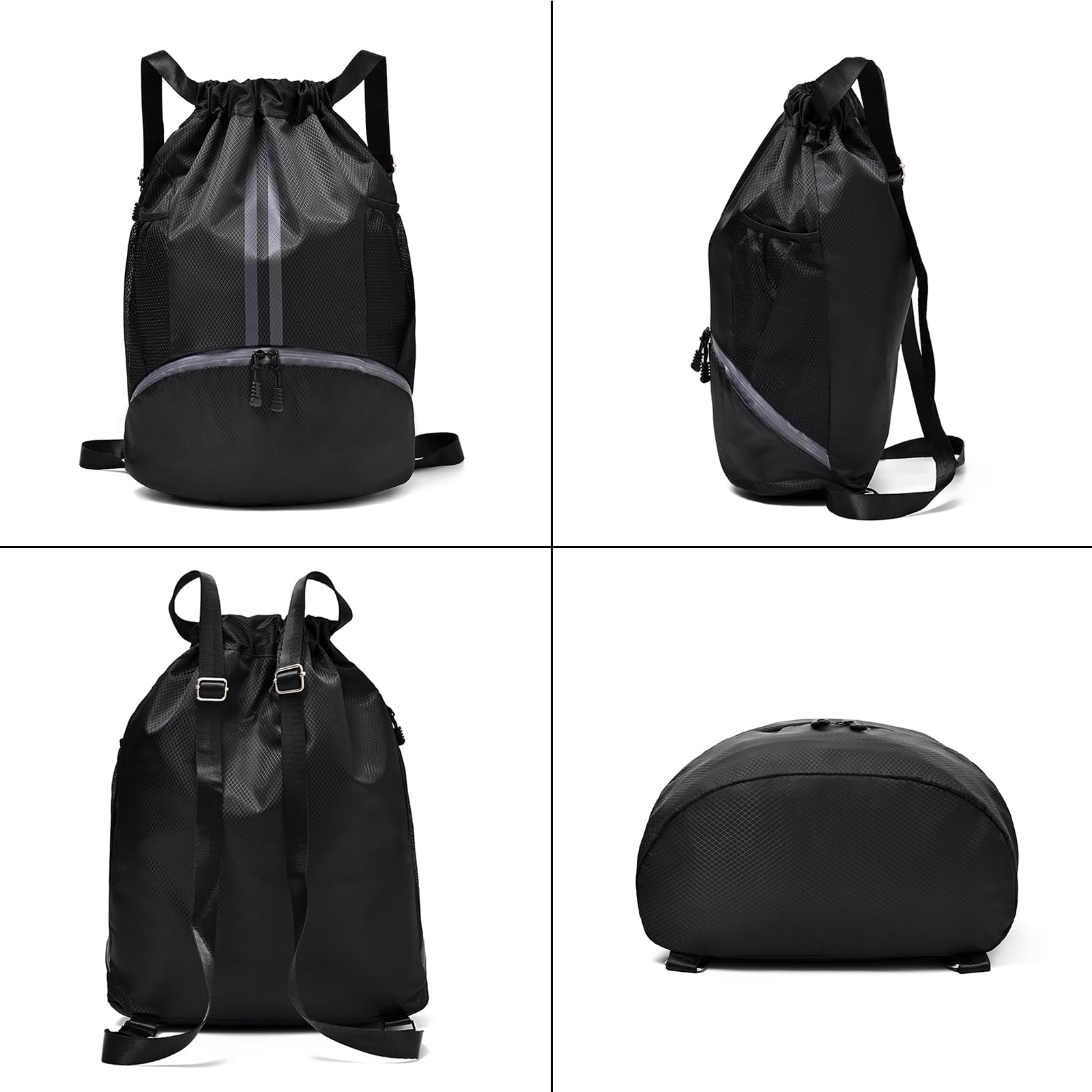 LOKAPEGY Waterproof Drawstring Gym Backpack – Lightweight Sports Cinch Bag with Shoe Compartment (Black)