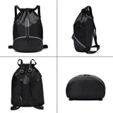 LOKAPEGY Waterproof Drawstring Gym Backpack – Lightweight Sports Cinch Bag with Shoe Compartment (Black)