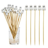 100Pcs Halloween Ghost Cocktail Picks – Pink & White Bamboo Toothpicks for Appetizers, Desserts & Party Snacks (4.92 Inches)