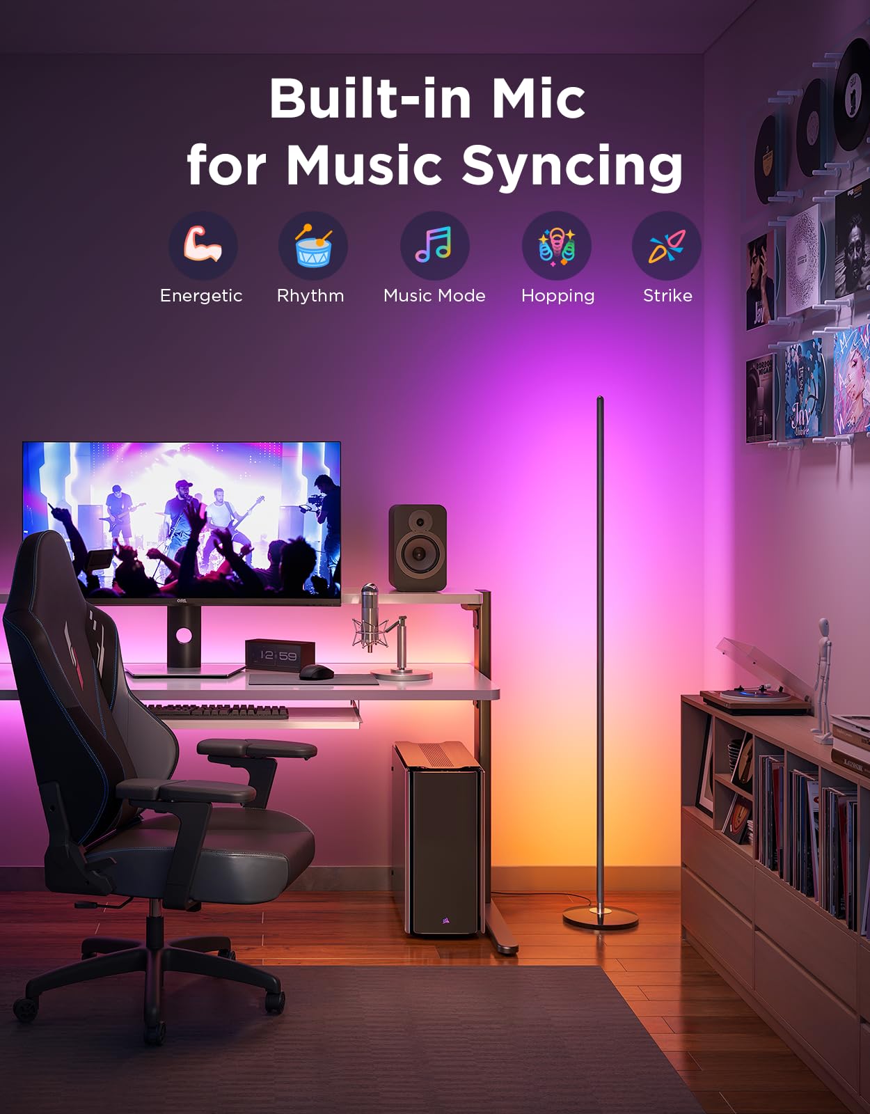 Govee RGBIC Smart Floor Lamp with 16 Million Colors, 85 Scenes & Alexa Voice Control – Black (1000lm)