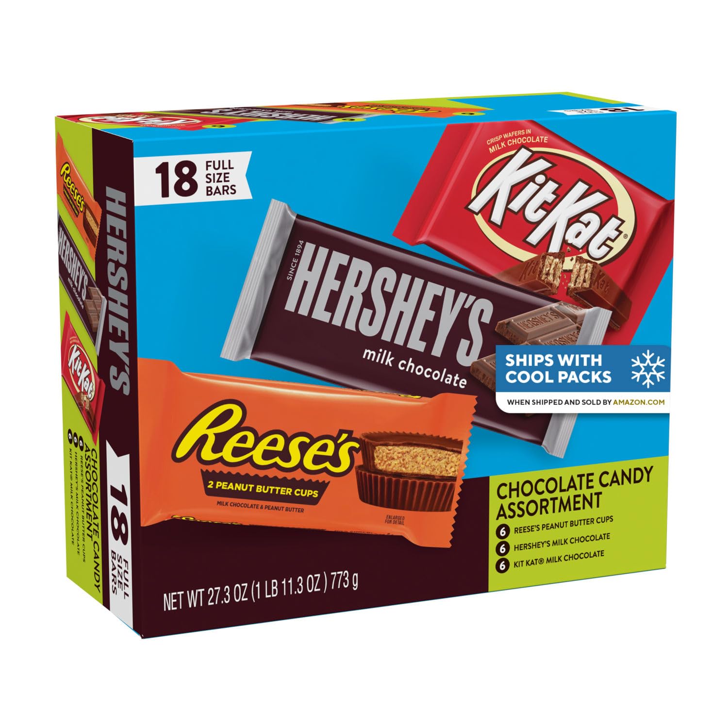 HERSHEY’S, KIT KAT & REESE’S Assorted Milk Chocolate Bars – 27.3 oz Variety Pack (18 Full-Size Bars)