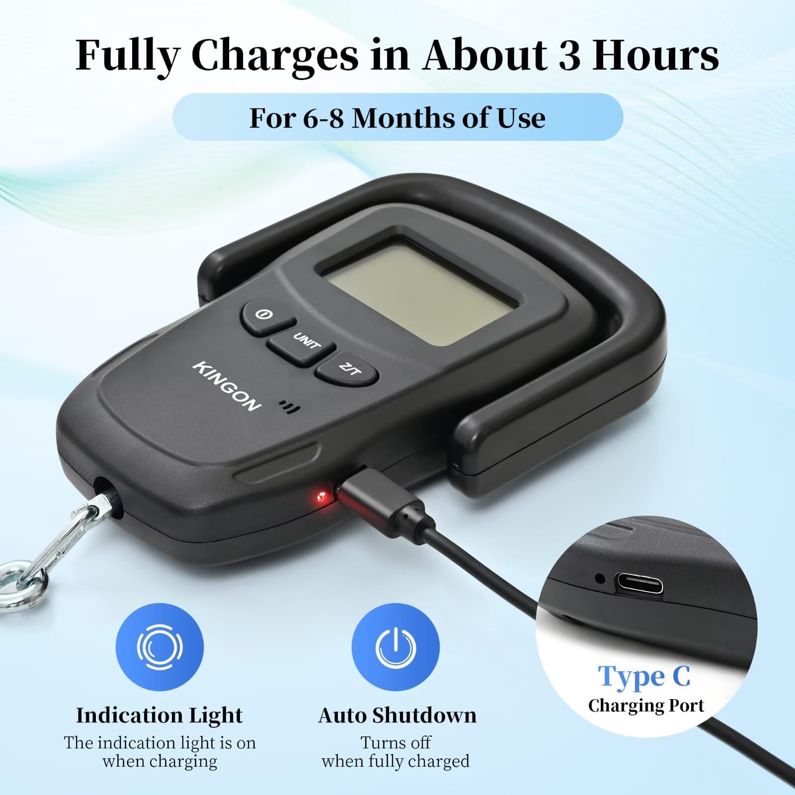 Rechargeable Digital Luggage Scale – Portable Travel Baggage Weight Scale with LCD Display & 110lb Capacity (Black)
