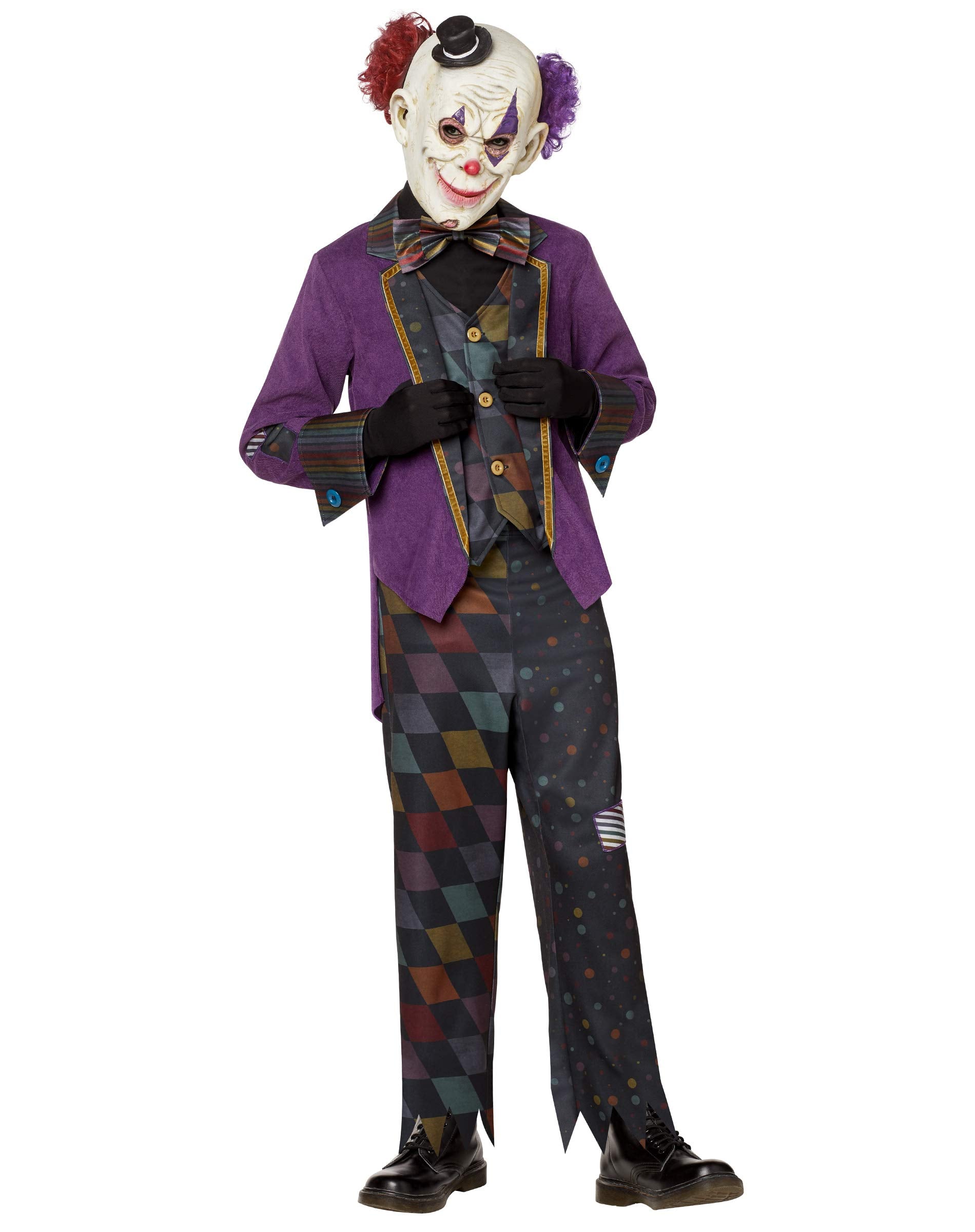 Deluxe Multicolored Clown Costume – Spirit Exclusive Set with Jacket, Vest, Bowtie, Pants, Gloves & Mask