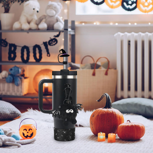 Halloween Stanley Cup Accessories Set – 5Pcs Devil Style with Handle Strap, Boot, Straw Cap & Charms for 30/40oz Cups