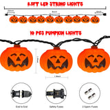 8.5FT Halloween Pumpkin Bat String Lights – 10 Orange Lanterns with Warm Glow & End-to-End Connection