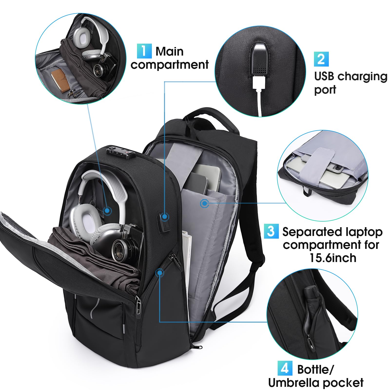 BANGE Slim Anti-Theft Laptop Backpack – Lightweight Business Travel Backpack with TSA Lock, Fits 15.6” Notebooks (Black)