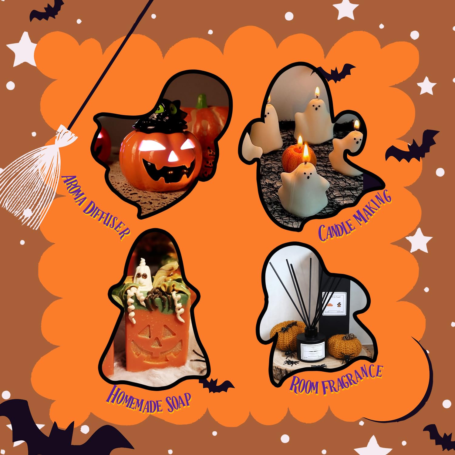 Halloween Fragrance Oil Set – 6 Scents (Pumpkin Pie, Spiced Cider, Caramel Apple, Candy Corn, Snickerdoodle & Spooky Spices) – Essential Oils for Candles, Diffusers & DIY Crafts