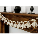 Felt Ghost Garland with Wooden Beads – 2M Handmade White Halloween Banner for Mantle, Fireplace & Wall Décor (White)