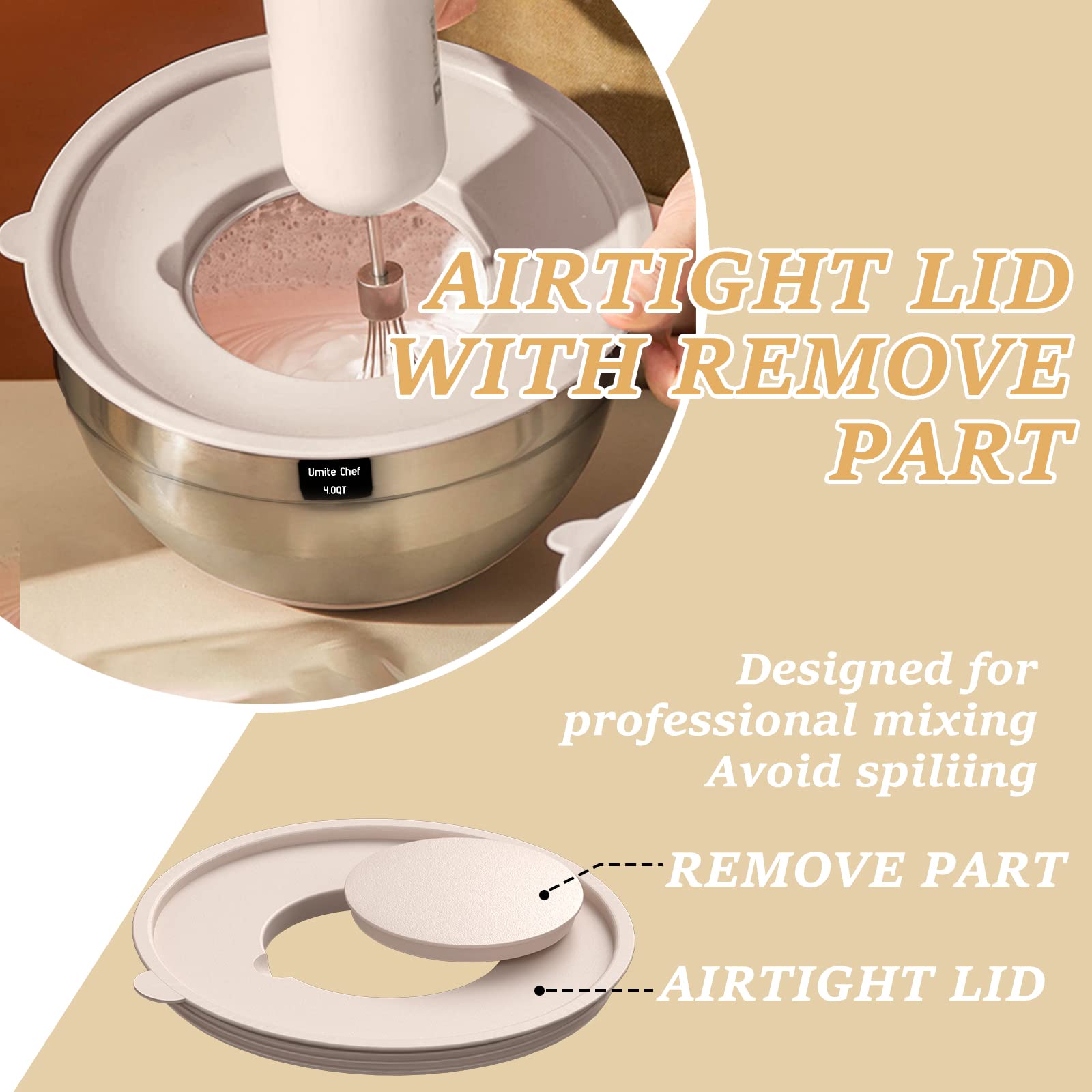 Stainless Steel Mixing Bowl Set with Airtight Lids & Grater Attachments (6 Sizes)