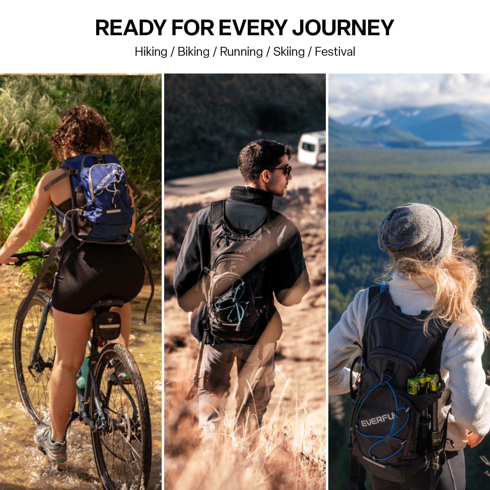 EVERFUN 18L Insulated Hydration Backpack with 2L Bladder & Rain Cover – Lightweight Hydro Pack for Hiking, Cycling & Running – Black