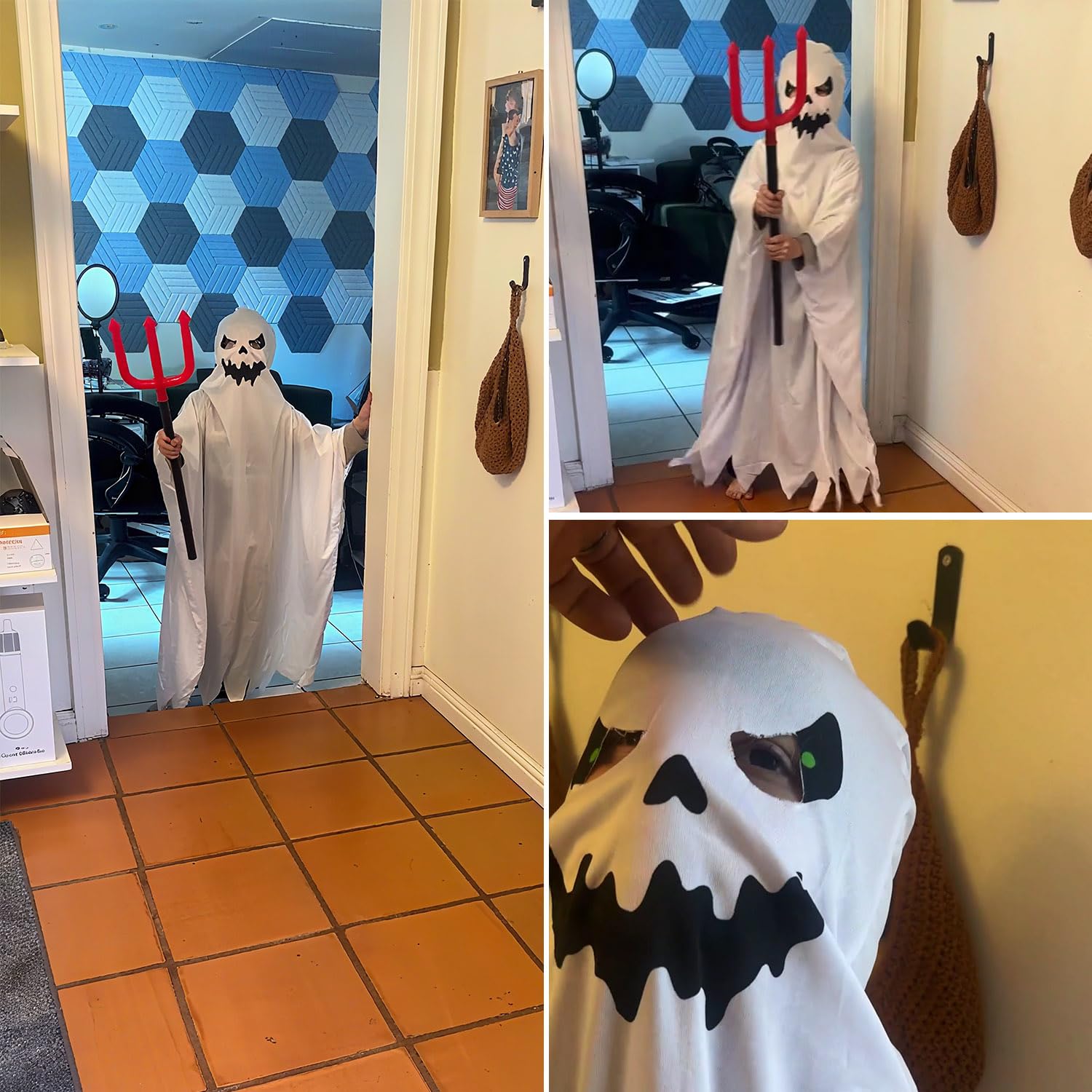 Kids Classic White Ghost Halloween Costume Set – Includes Sheet, Treat Bag & Pitchfork (Ages 3–9)