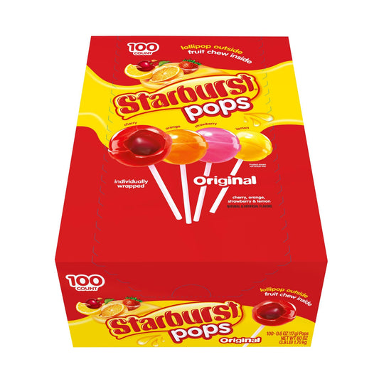 Starburst Pops Variety Pack – 100 Count Fruit Chew Filled Lollipops (Cherry, Lemon, Orange & Strawberry)