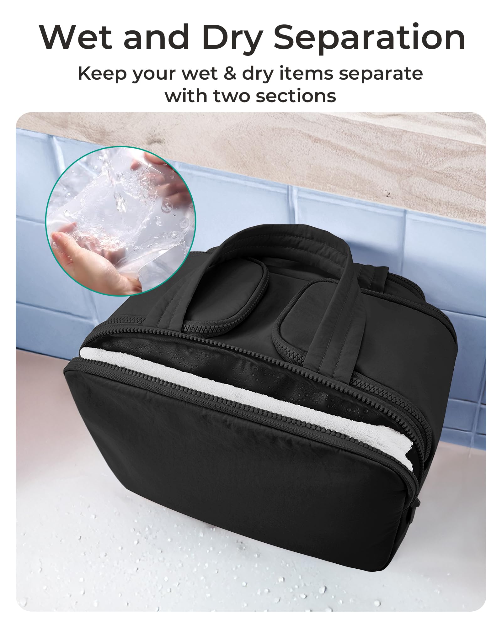 BAGSMART Large Travel Toiletry Bag for Women – Lightweight Wide-Open Puffy Cosmetic & Makeup Organizer with Handle (Black)