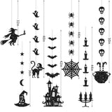 7PCS Glitter Black Halloween Garlands – Pre-Strung Hanging Decorations with Spiders, Bats & Witches