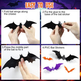 Halloween 3D Bat Wall Decals – 100 PCS Waterproof PVC Bats in Orange, Purple & Black (5 Sizes)