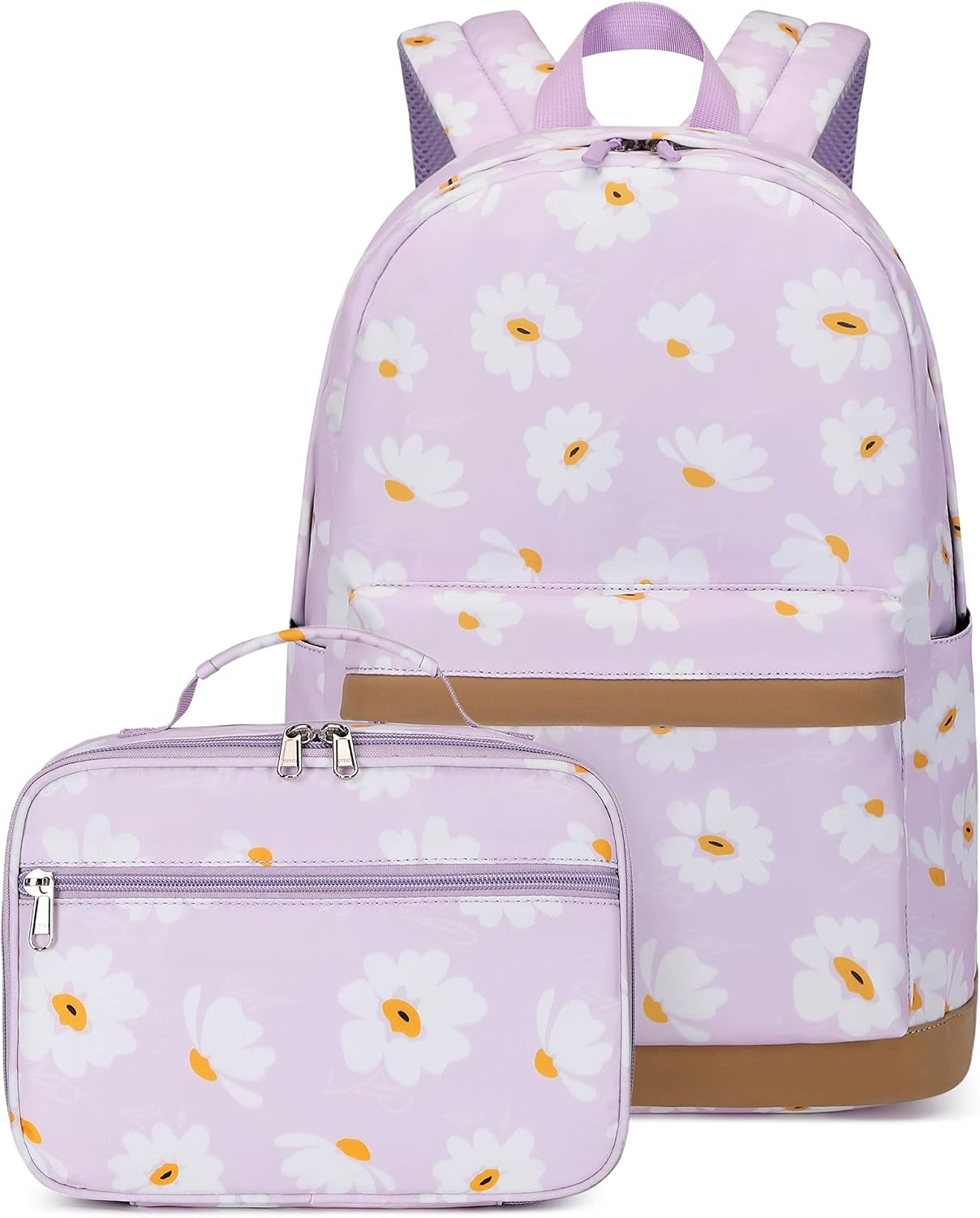 Daisy Print School Backpack Set with Insulated Lunch Bag