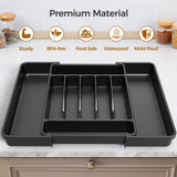Expandable Silverware Drawer Organizer – Adjustable Cutlery Tray with Deep Compartments (Black)