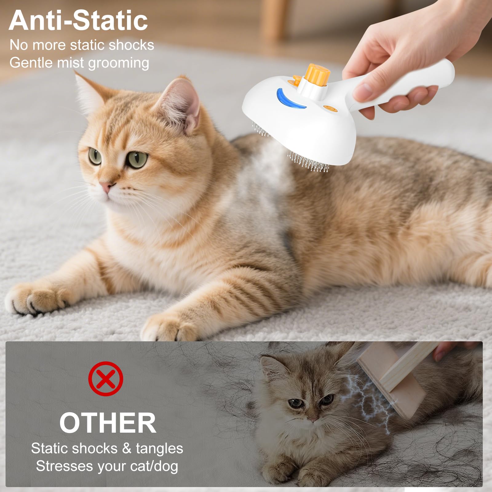 3-in-1 Cat Steam Grooming Brush with Mist Spray & Massage Function – Self-Cleaning Pet Hair Remover for Cats & Dogs (White)