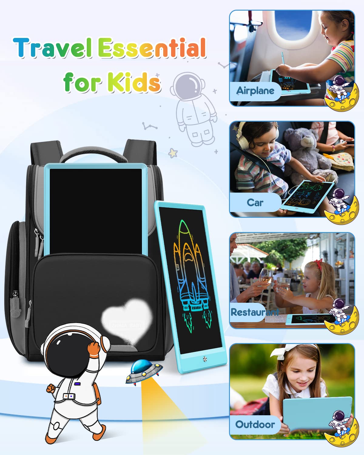 10” Kids LCD Writing Tablet – Eye-Safe Reusable Doodle Board (Delightful Dolphin Blue)