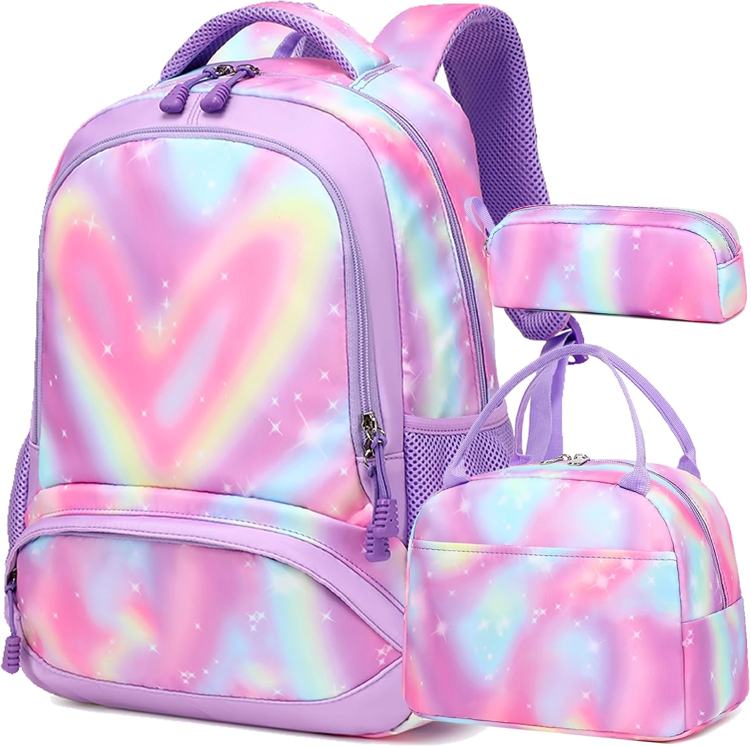 Purple Unicorn School Backpack Set with Lunch Bag