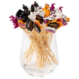 Halloween Cocktail Picks Set – 240Pcs Bamboo Party Toothpicks with Ghost, Pumpkin & Bat Designs for Snacks, Fruits & Appetizers